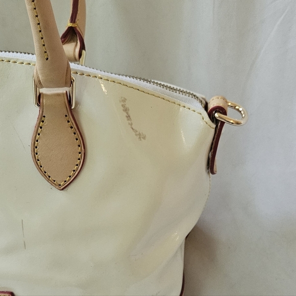 Vintage Dooney & Bourke Ivory Patent Leather Satchel Handbag Crossbody 2 Straps - Picture 10 of 14
